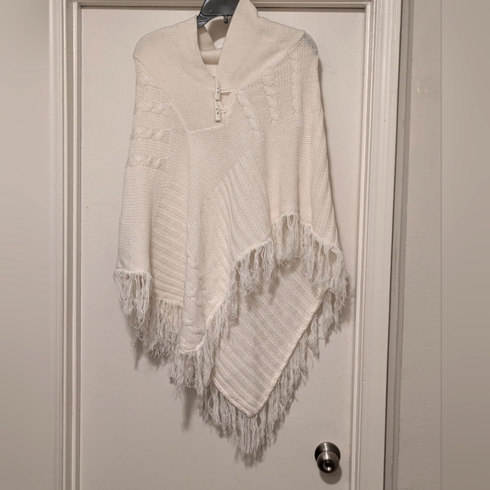 Cream Poncho Knitted Sweater